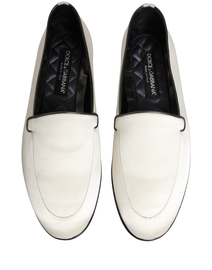 Men’s Dolce &amp; Gabbana White Satin Logo Slip on Flats Loafers Shoes