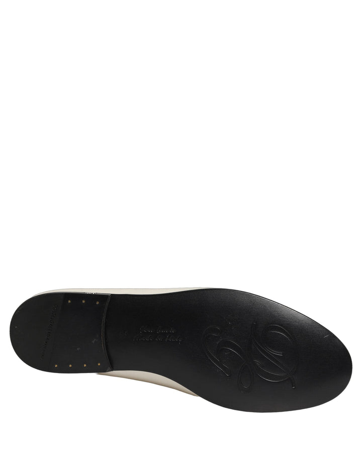 Men’s Dolce &amp; Gabbana White Satin Logo Slip on Flats Loafers Shoes
