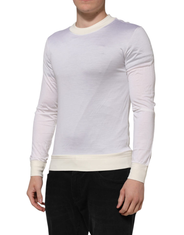 Men’s Dolce &amp; Gabbana White Silk Crew Neck Long Sleeves T-shirt
