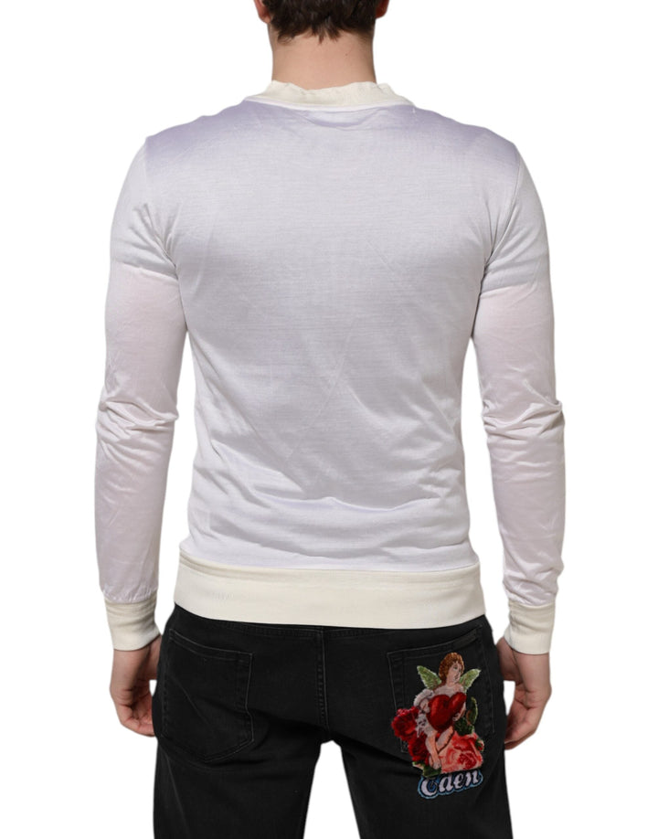 Men’s Dolce &amp; Gabbana White Silk Crew Neck Long Sleeves T-shirt