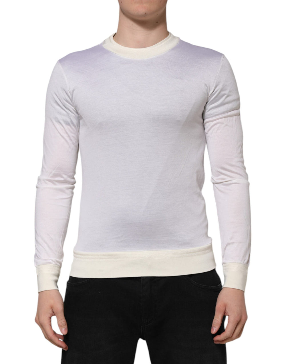 Men’s Dolce & Gabbana White Silk Crew Neck Long Sleeves T-shirt