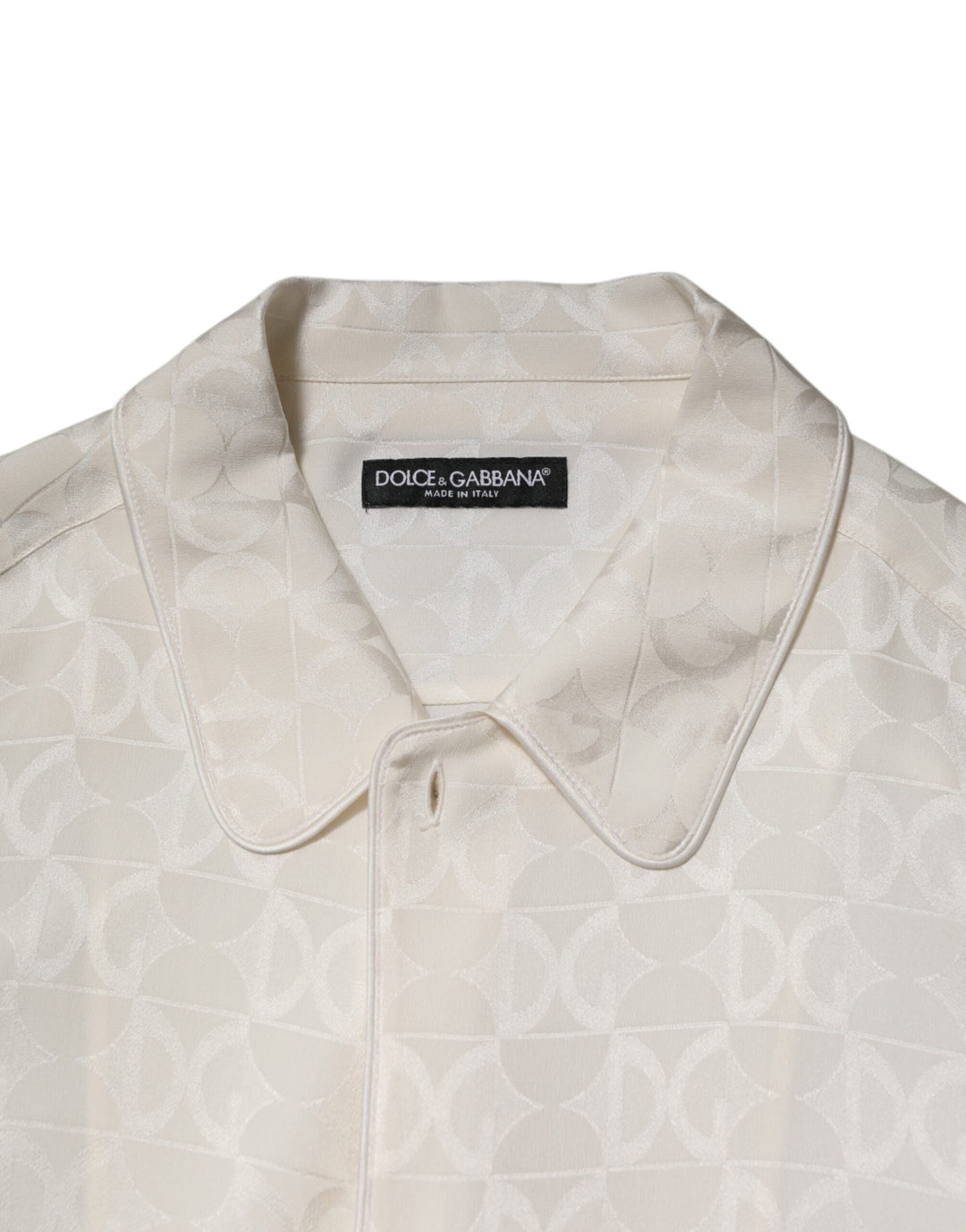 Men’s Dolce &amp; Gabbana White Silk Dg Logo Print Long Sleeves Shirt