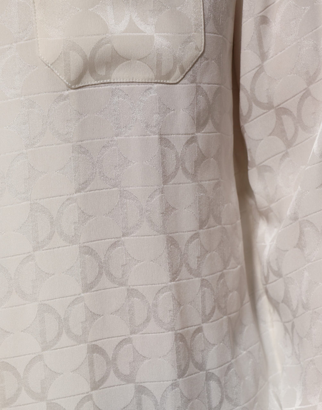 Men’s Dolce &amp; Gabbana White Silk Dg Logo Print Long Sleeves Shirt