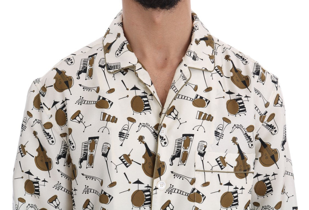 Dolce &amp; Gabbana White Silk JAZZ Motive Print Shirt