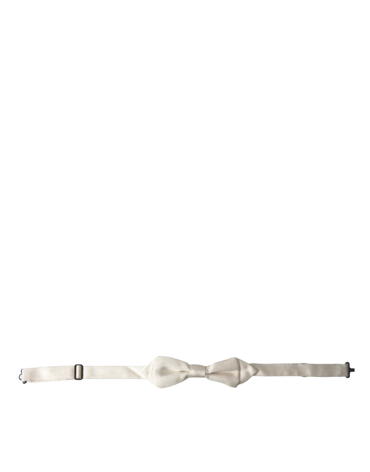 Men’s Dolce &amp; Gabbana White Silk Slim Adjustable Neck Papillon Bow Tie