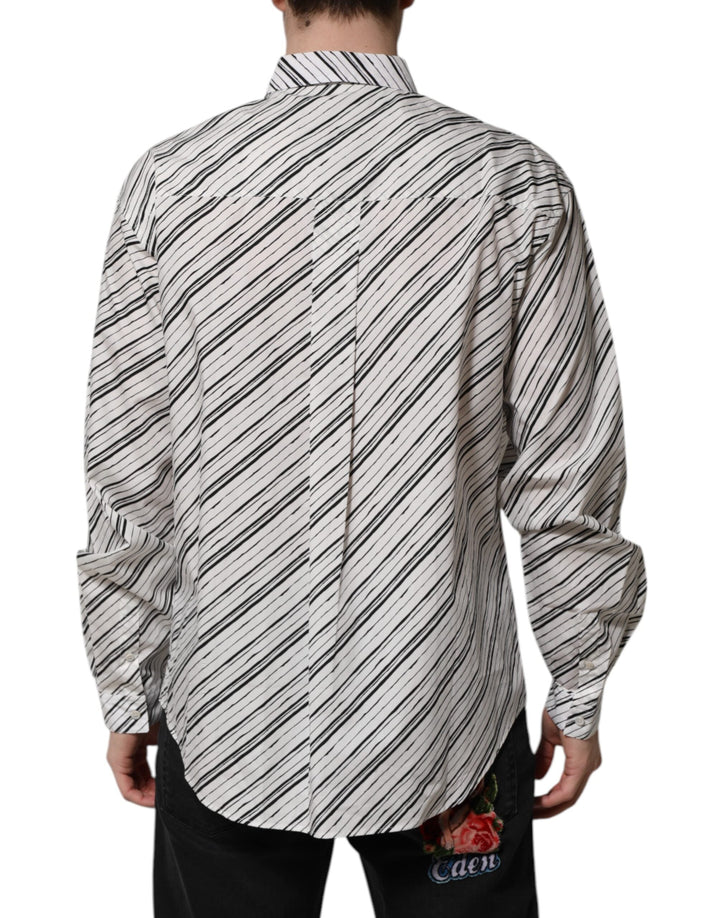 Dolce &amp; Gabbana White Striped Long Sleeves Men Formal Shirt