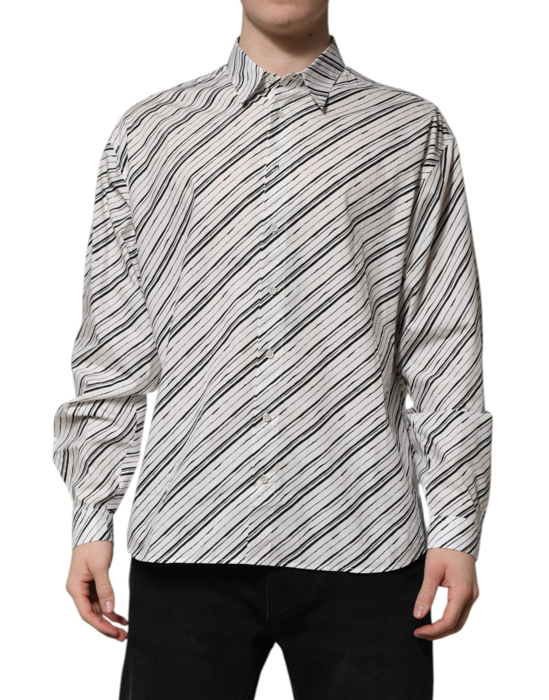 Dolce &amp; Gabbana White Striped Long Sleeves Men Formal Shirt