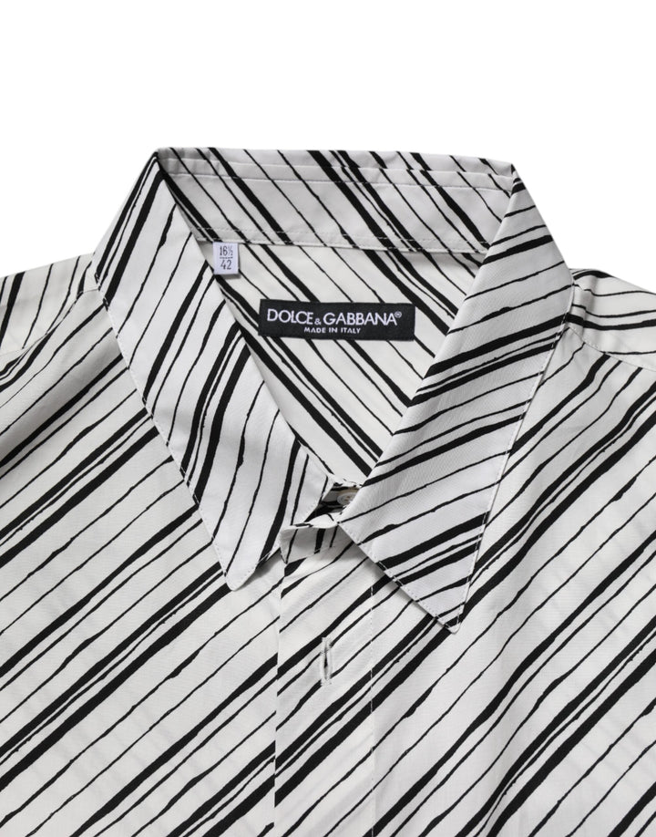Dolce &amp; Gabbana White Striped Long Sleeves Men Formal Shirt