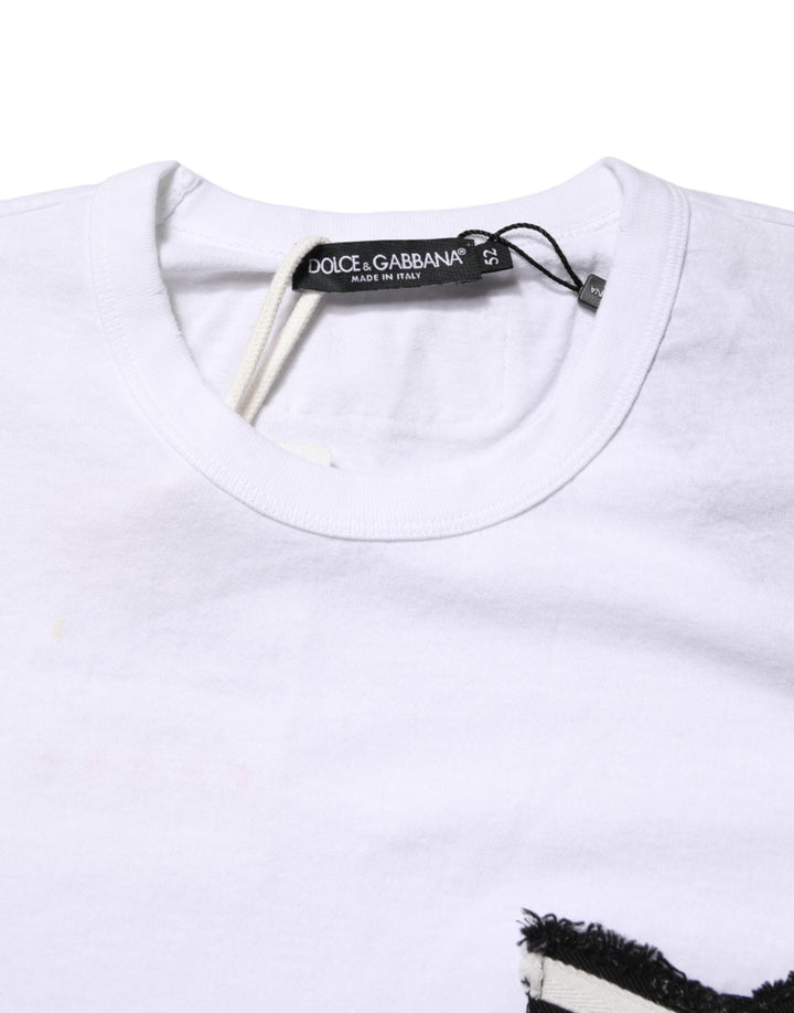 Dolce &amp; Gabbana White Stripes Cotton Crew Neck Tee T-shirt