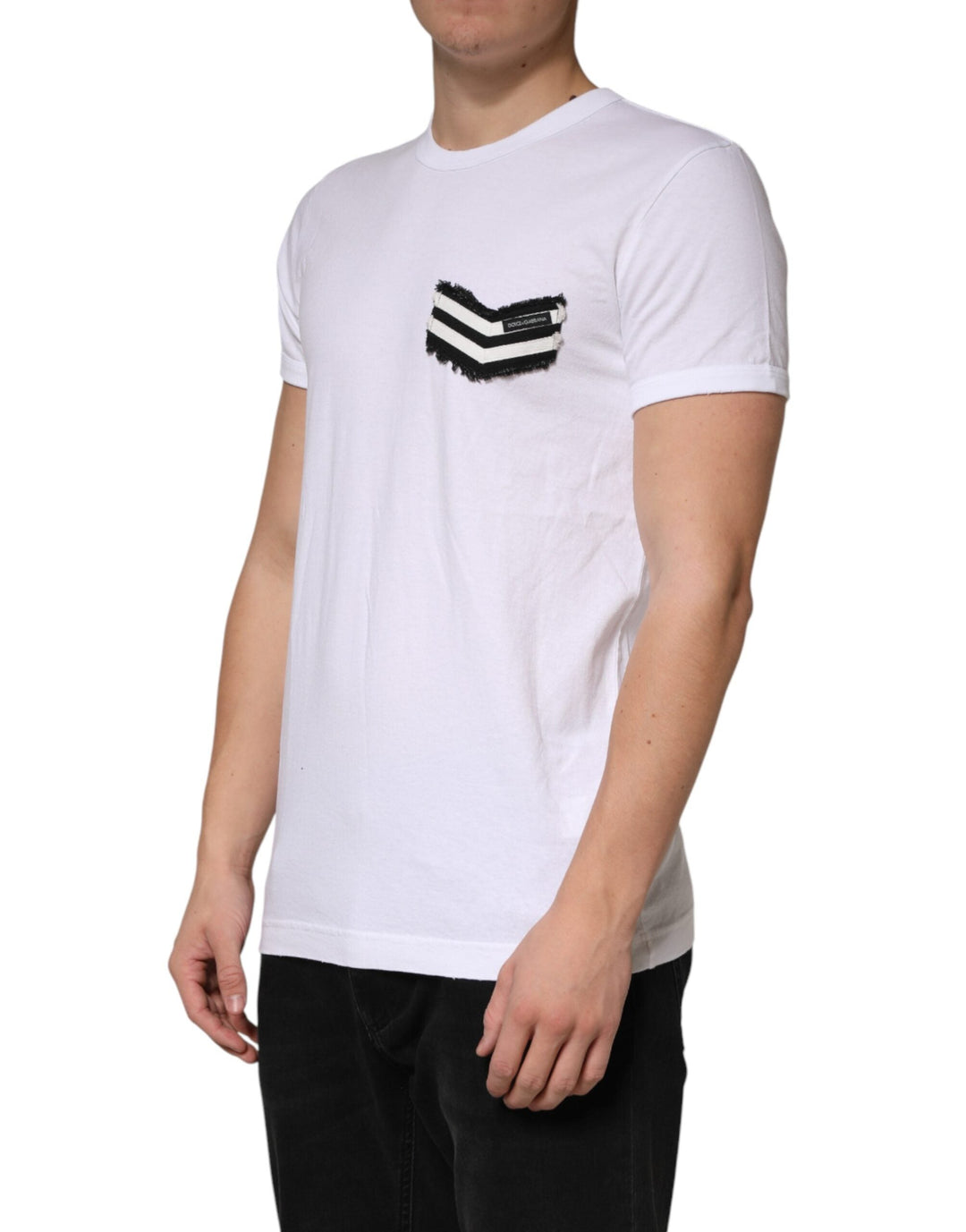 Dolce &amp; Gabbana White Stripes Cotton Crew Neck Tee T-shirt