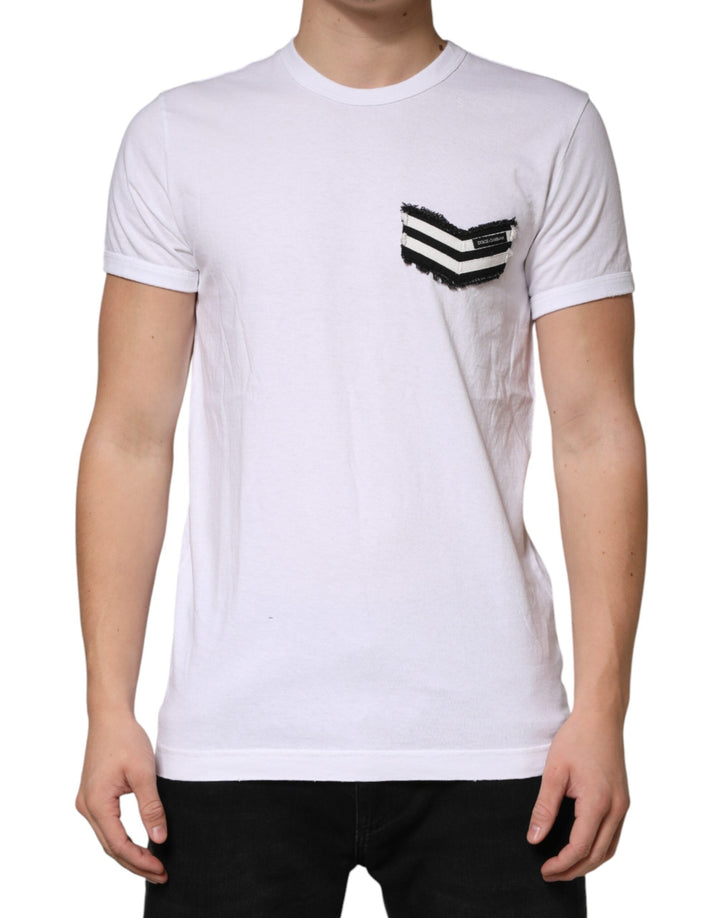 Dolce &amp; Gabbana White Stripes Cotton Crew Neck Tee T-shirt