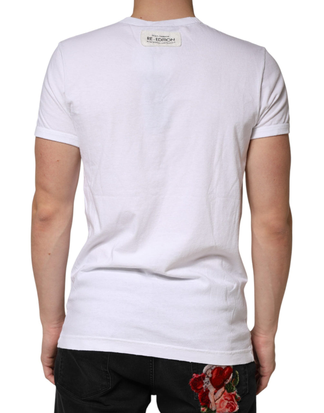 Dolce &amp; Gabbana White Stripes Cotton Crew Neck Tee T-shirt