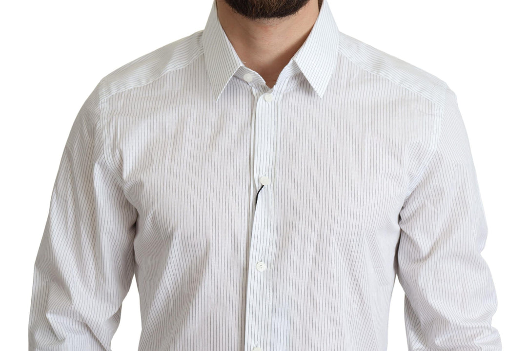 Men’s Dolce &amp; Gabbana White Stripes Cotton Formal Dress Shirt