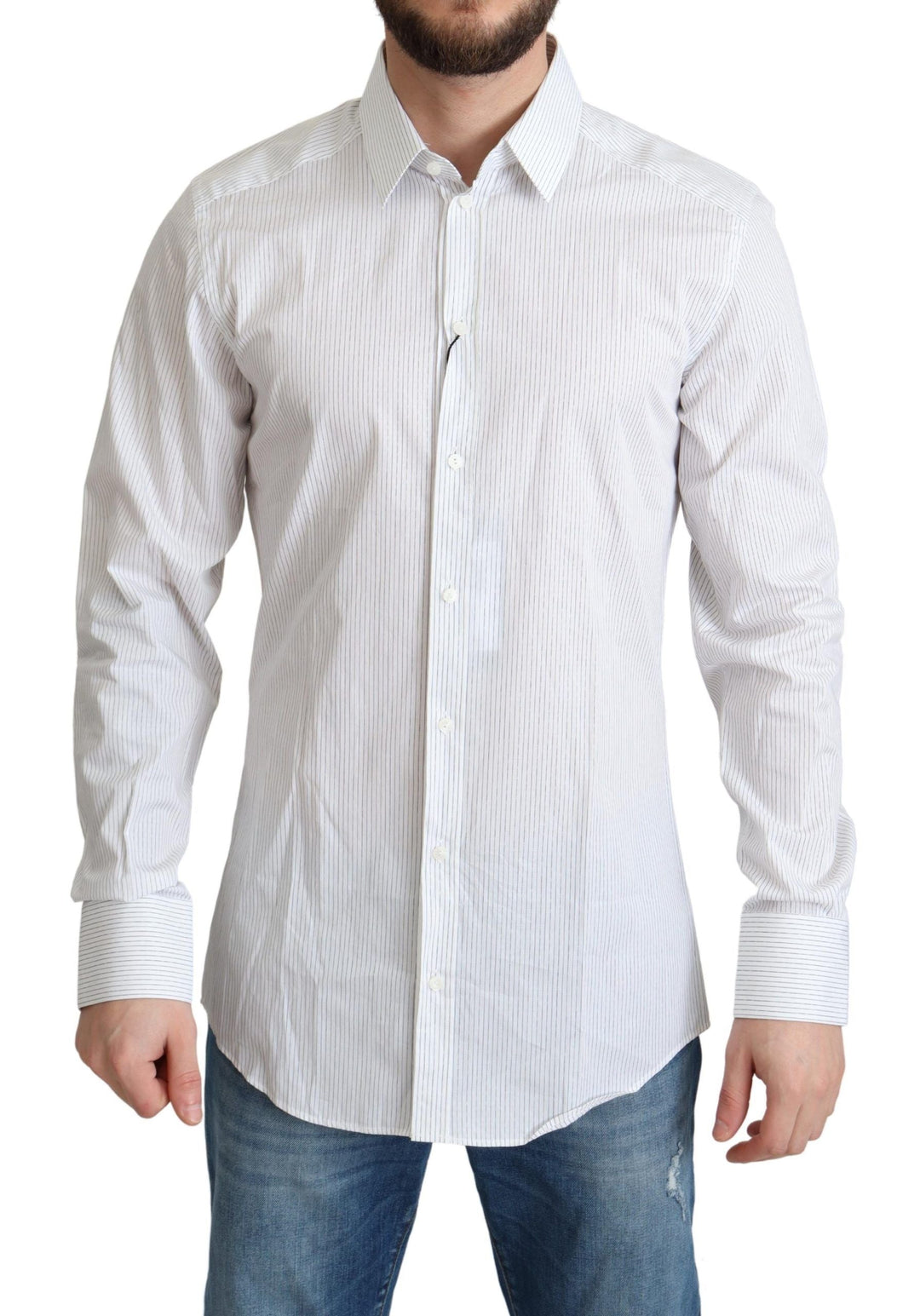 Men’s Dolce & Gabbana White Stripes Cotton Formal Dress Shirt