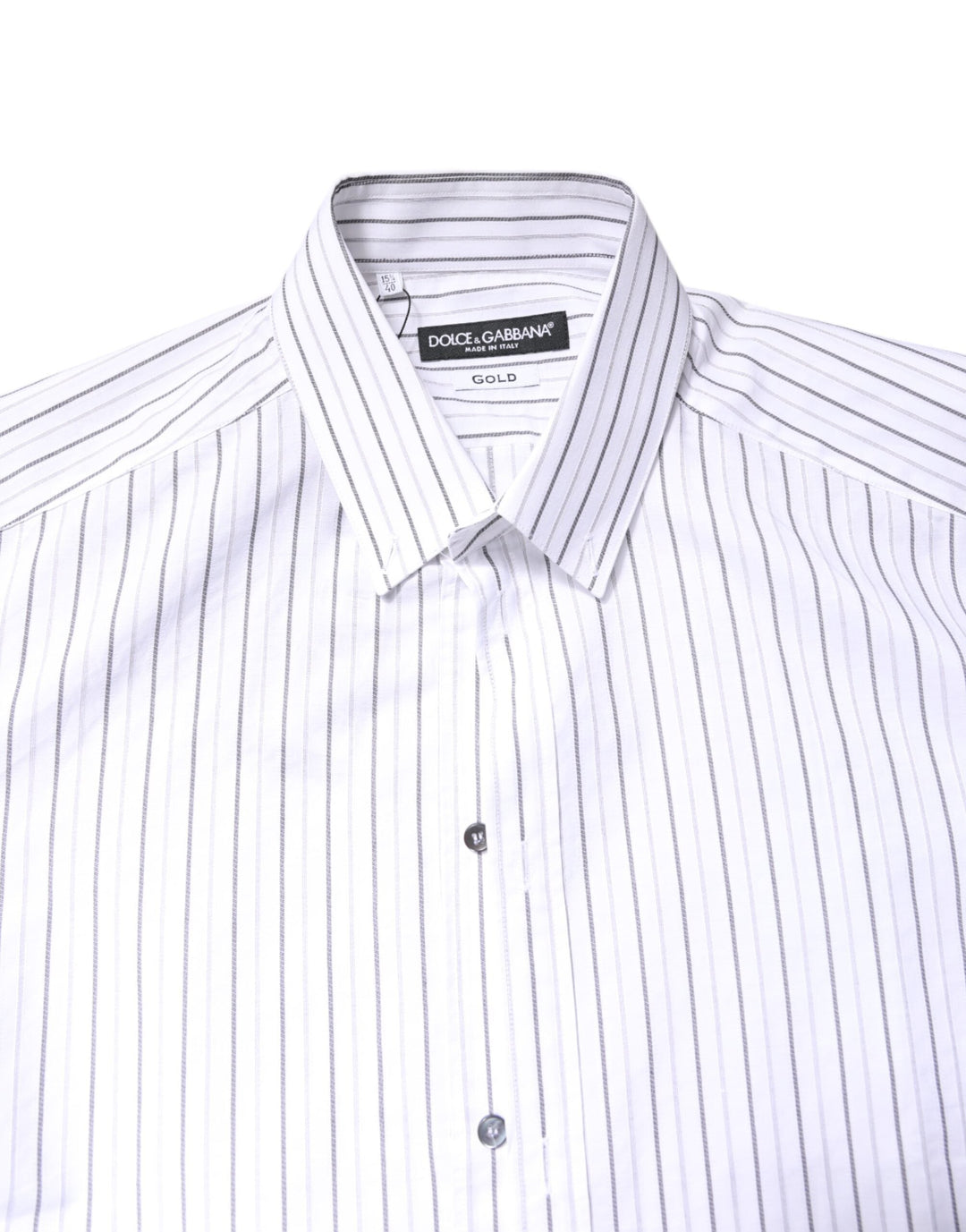Dolce &amp; Gabbana White Stripes Cotton Gold Formal Dress Shirt