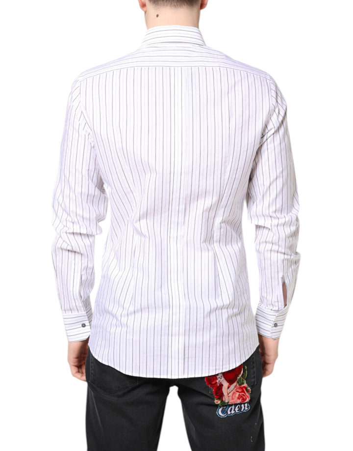 Dolce &amp; Gabbana White Stripes Cotton Gold Formal Dress Shirt