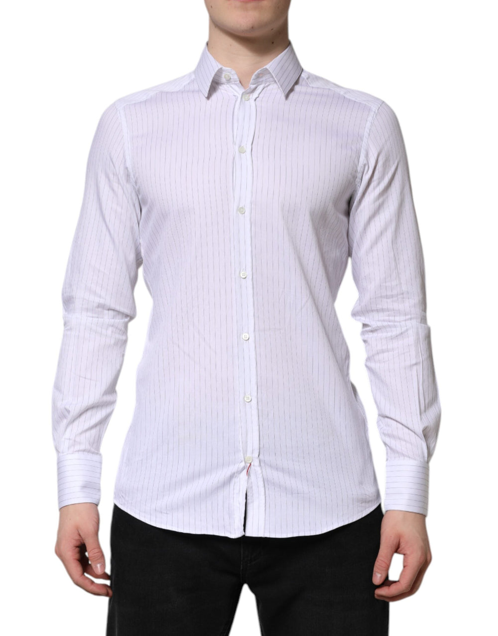 Men’s Dolce & Gabbana White Stripes Cotton Long Sleeve Formal Shirt