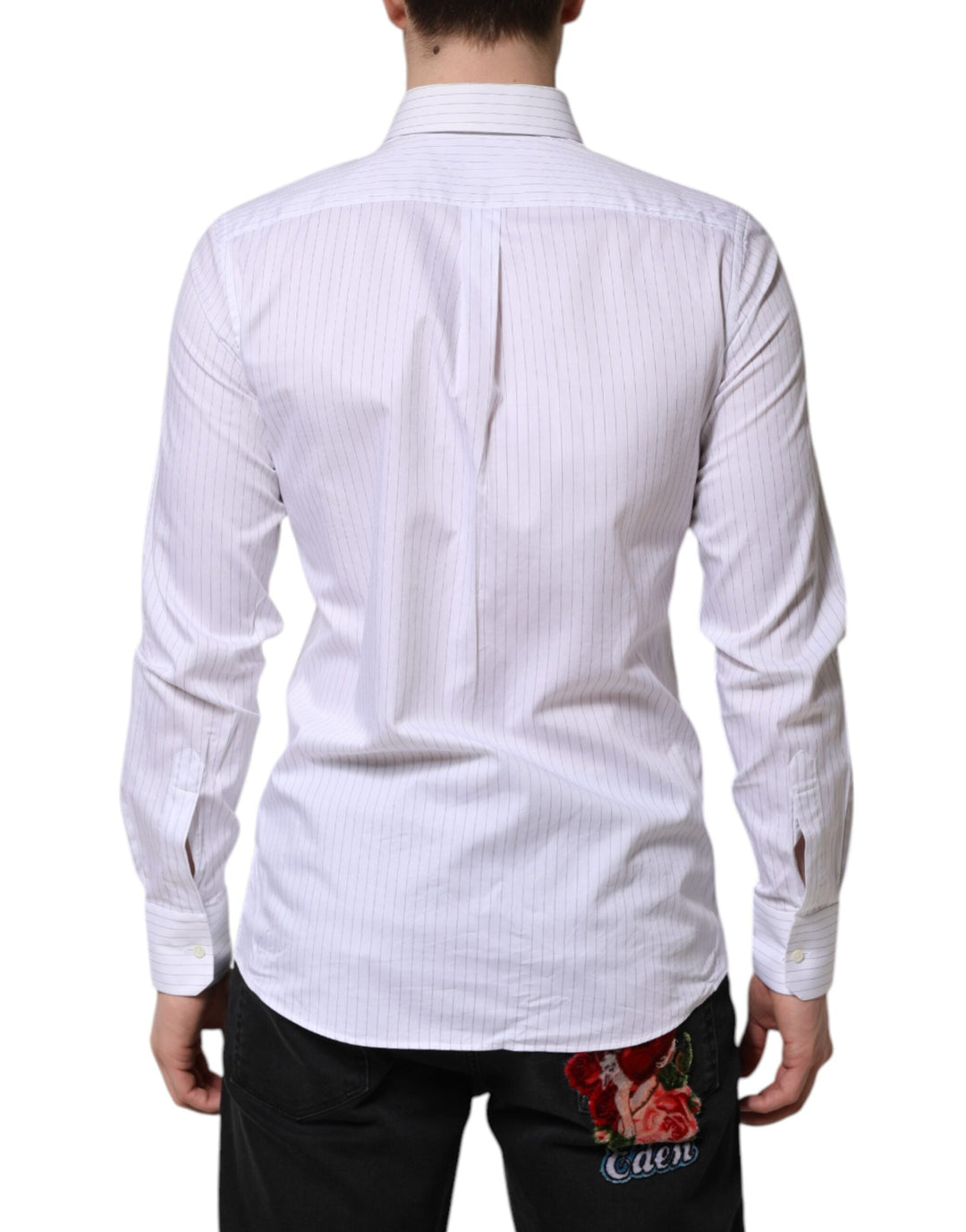 Men’s Dolce &amp; Gabbana White Stripes Cotton Long Sleeve Formal Shirt