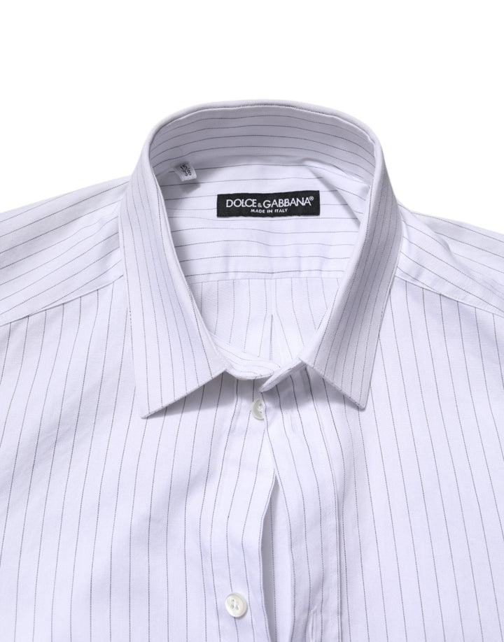 Men’s Dolce &amp; Gabbana White Stripes Cotton Long Sleeve Formal Shirt