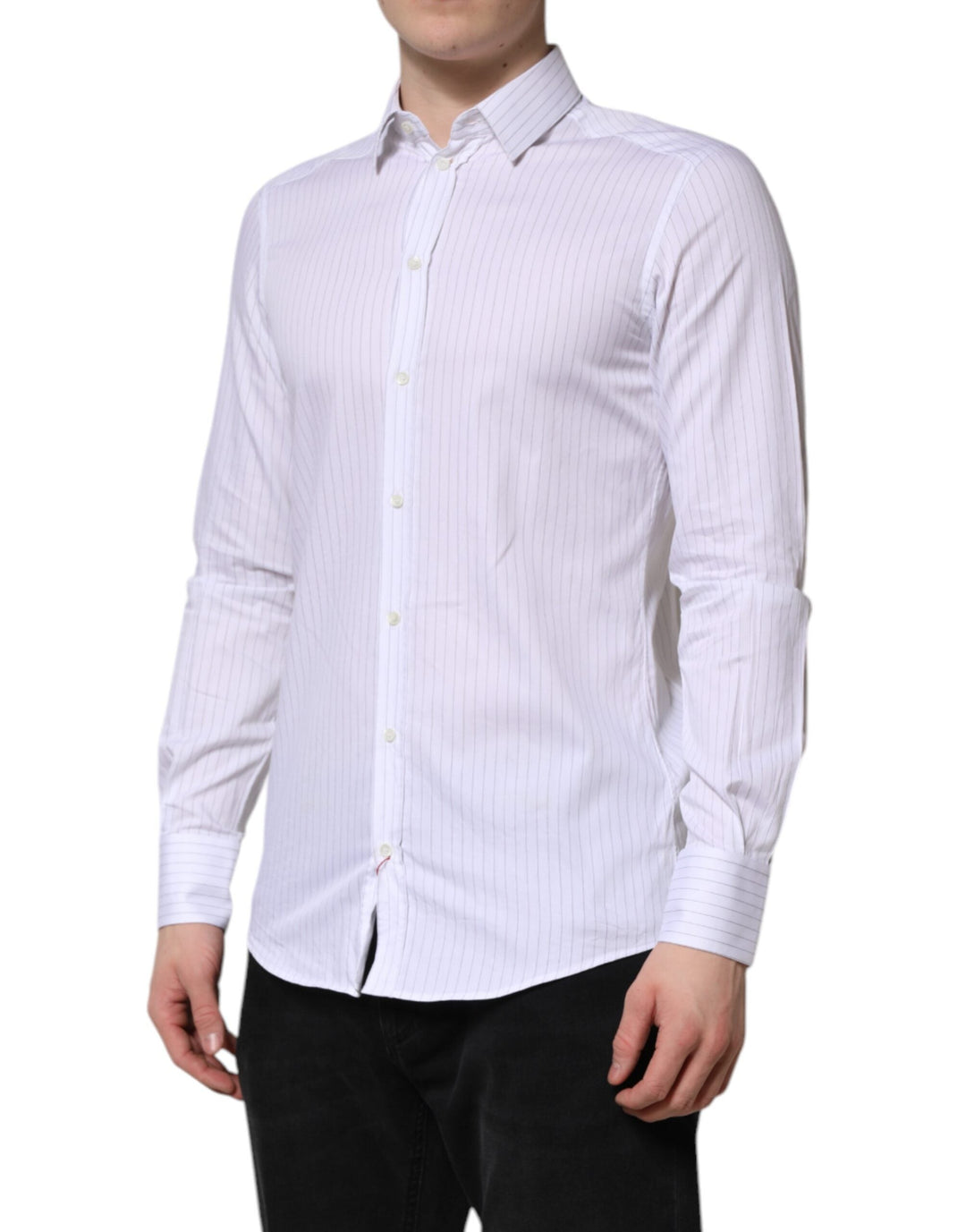Men’s Dolce &amp; Gabbana White Stripes Cotton Long Sleeve Formal Shirt