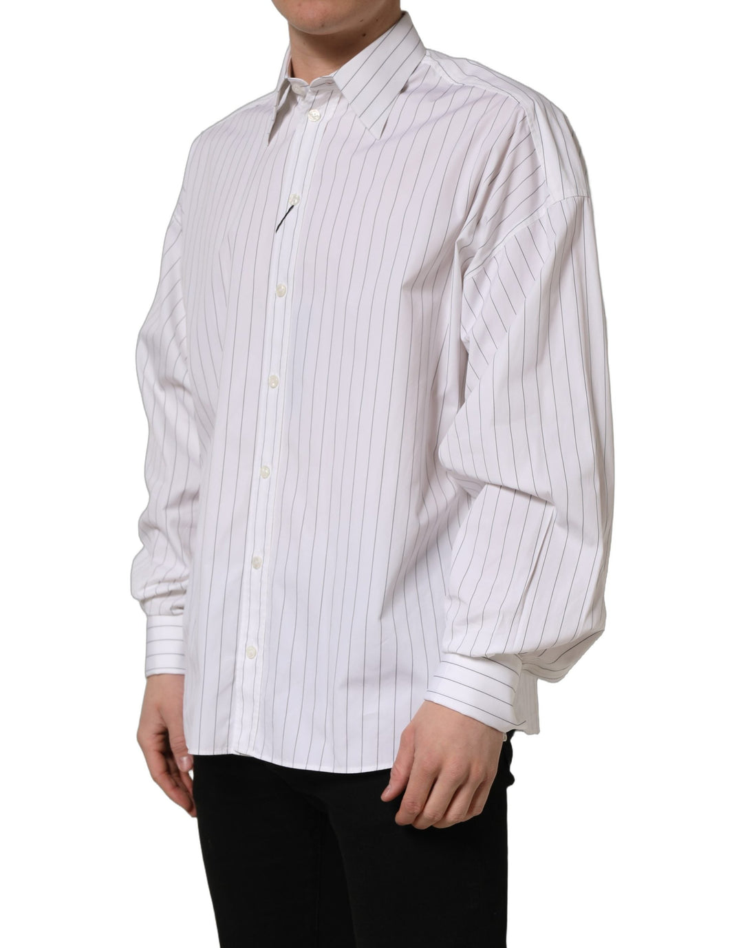 Dolce &amp; Gabbana White Stripes Cotton Men Formal Dress Shirt
