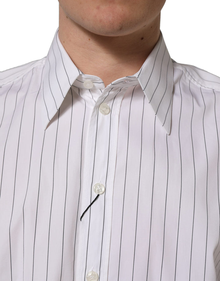 Dolce &amp; Gabbana White Stripes Cotton Men Formal Dress Shirt