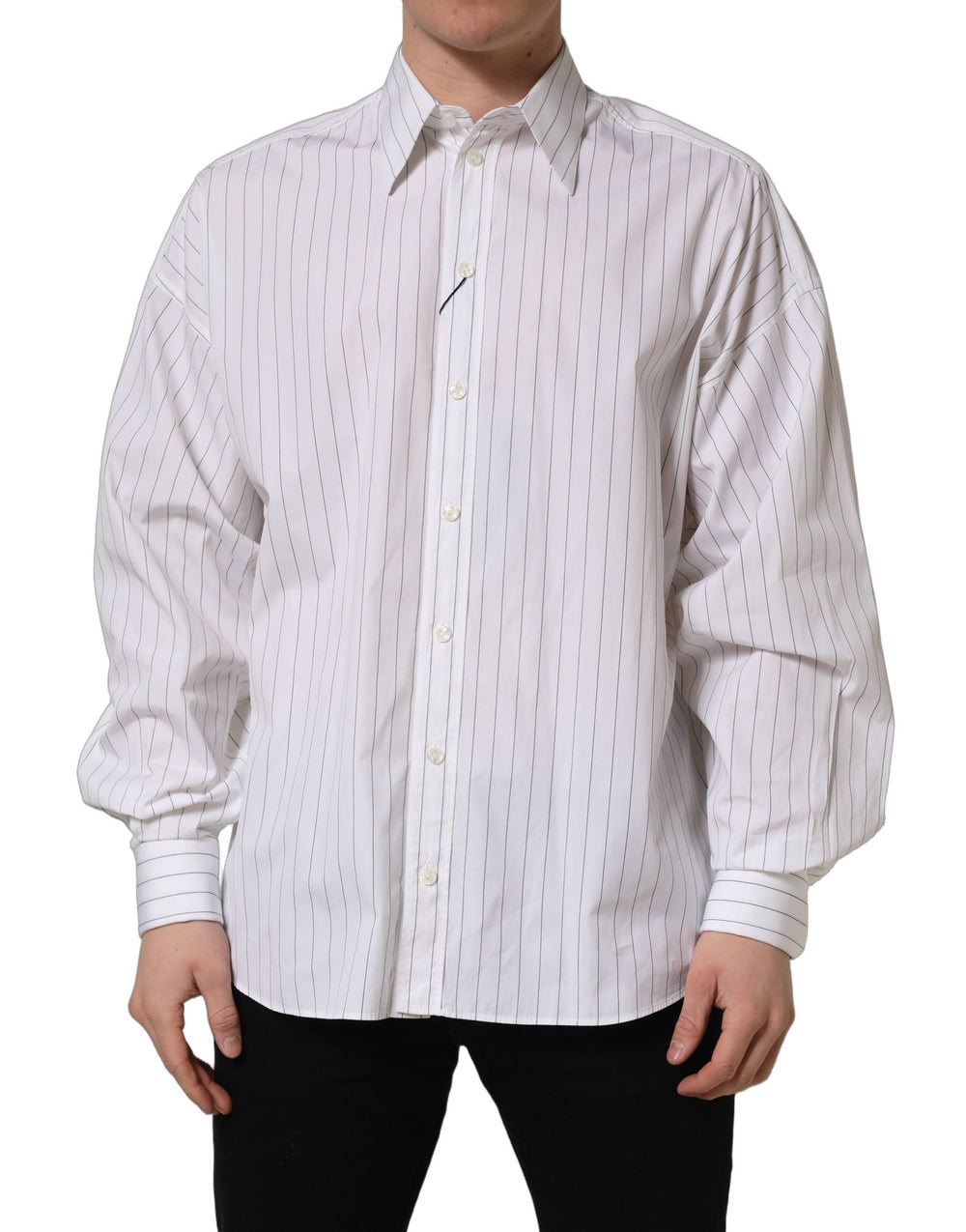 Dolce & Gabbana White Stripes Cotton Men Formal Dress Shirt