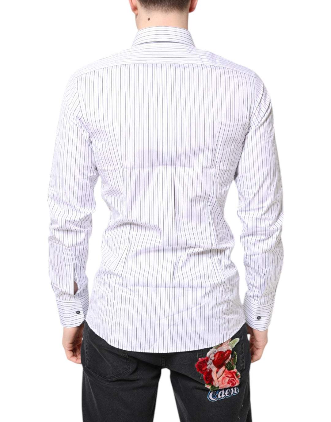 Men’s Dolce &amp; Gabbana White Stripes Gold Cotton Formal Shirt