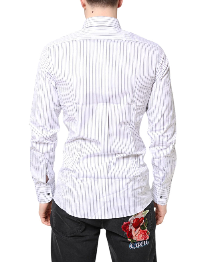 Men’s Dolce &amp; Gabbana White Stripes Gold Cotton Formal Shirt