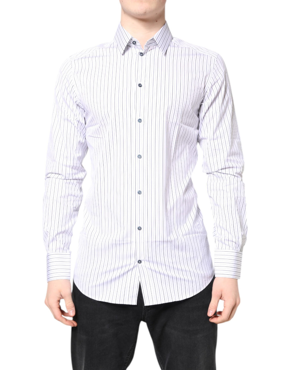 Men’s Dolce & Gabbana White Stripes Gold Cotton Formal Shirt