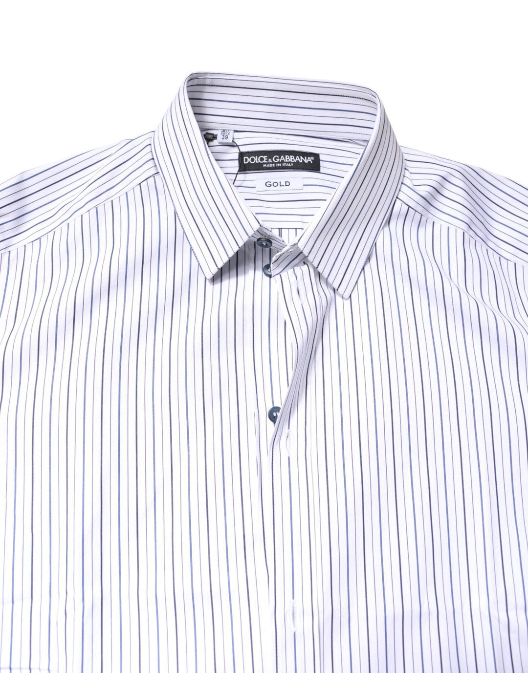 Men’s Dolce &amp; Gabbana White Stripes Gold Cotton Formal Shirt