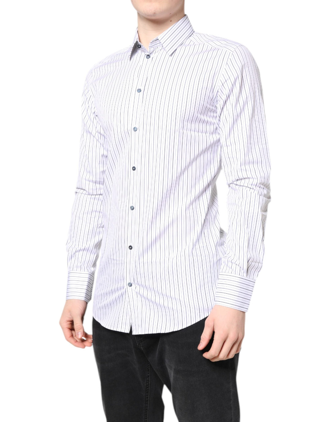 Men’s Dolce &amp; Gabbana White Stripes Gold Cotton Formal Shirt
