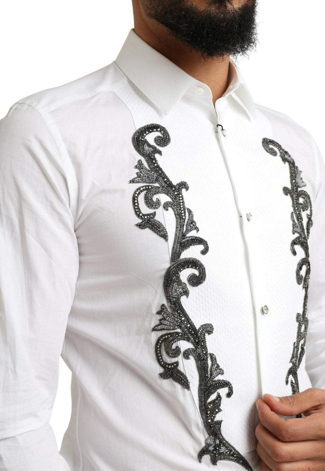 Dolce &amp; Gabbana White Tuxedo Slim Fit Baroque Shirt