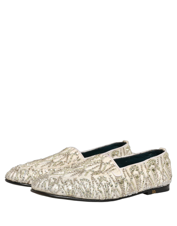 Men’s Dolce &amp; Gabbana White Velvet Embroidered Dress Loafers Shoes