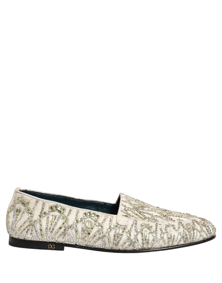 Men’s Dolce &amp; Gabbana White Velvet Embroidered Dress Loafers Shoes