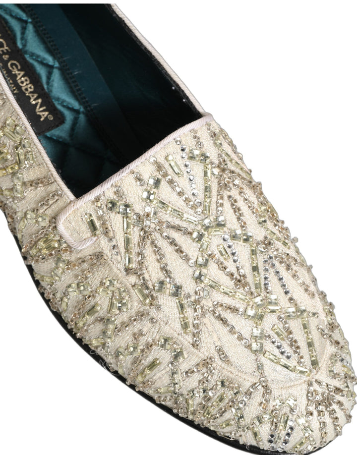 Men’s Dolce &amp; Gabbana White Velvet Embroidered Dress Loafers Shoes