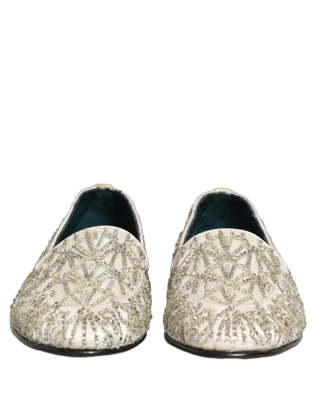 Men’s Dolce &amp; Gabbana White Velvet Embroidered Dress Loafers Shoes