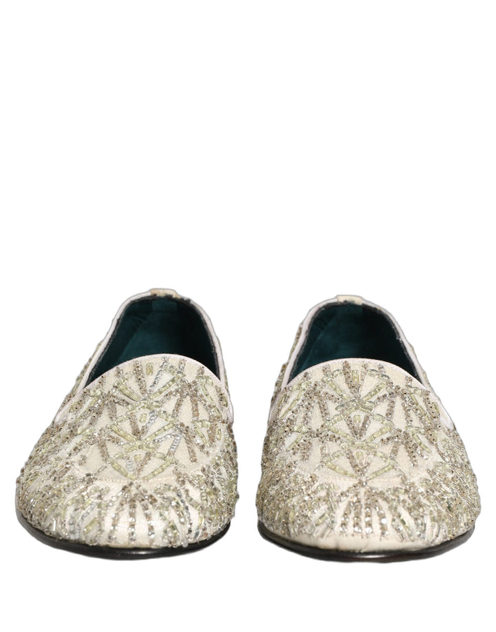 Men’s Dolce &amp; Gabbana White Velvet Embroidered Dress Loafers Shoes
