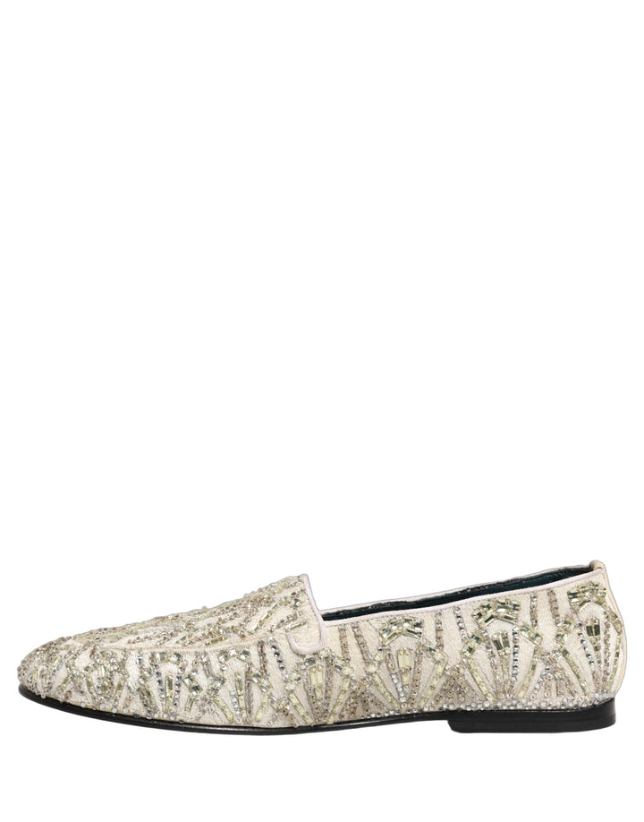 Men’s Dolce &amp; Gabbana White Velvet Embroidered Dress Loafers Shoes