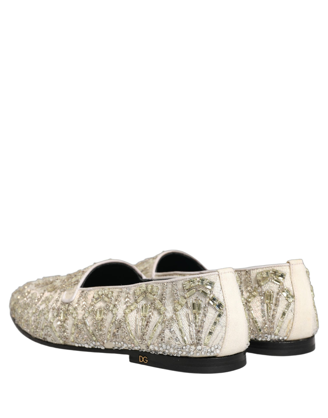 Men’s Dolce &amp; Gabbana White Velvet Embroidered Dress Loafers Shoes