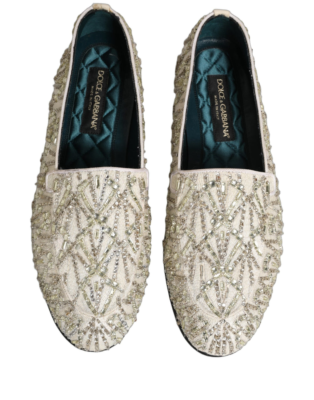 Men’s Dolce &amp; Gabbana White Velvet Embroidered Dress Loafers Shoes
