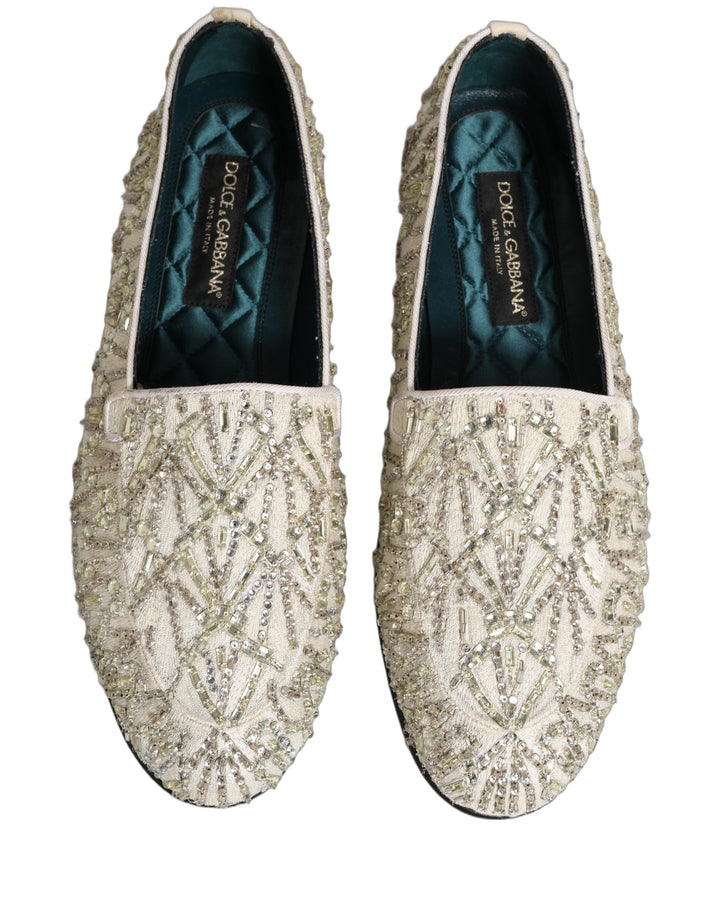 Men’s Dolce &amp; Gabbana White Velvet Embroidered Dress Loafers Shoes