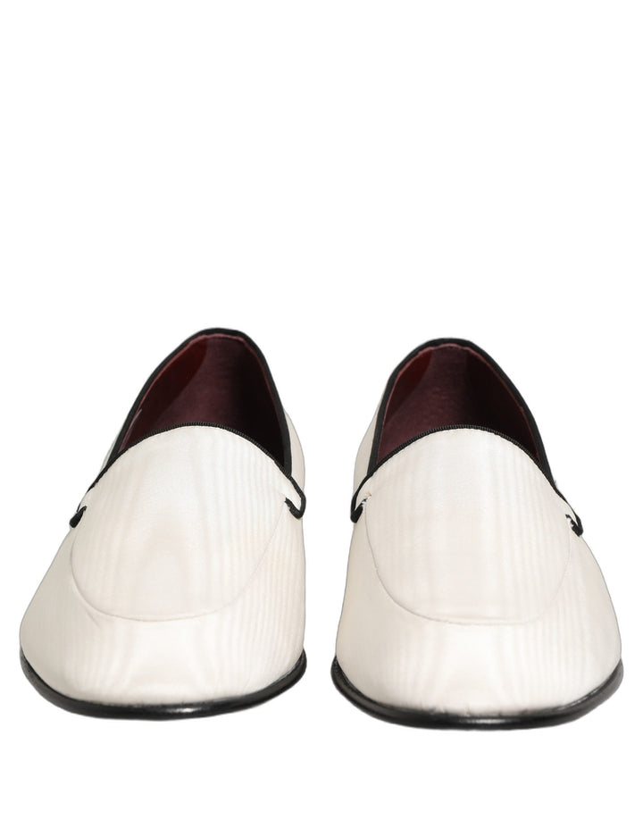 Men’s Dolce &amp; Gabbana White Velvet Slip on Men Flats Loafers Shoes