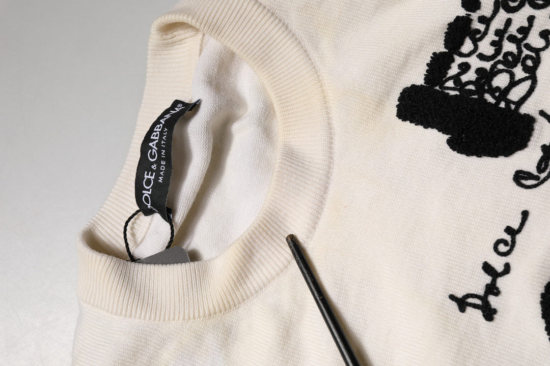 Men’s Dolce &amp; Gabbana White Virgin Wool Graphic Logo Crewneck Sweater