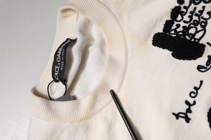 Men’s Dolce &amp; Gabbana White Virgin Wool Graphic Logo Crewneck Sweater