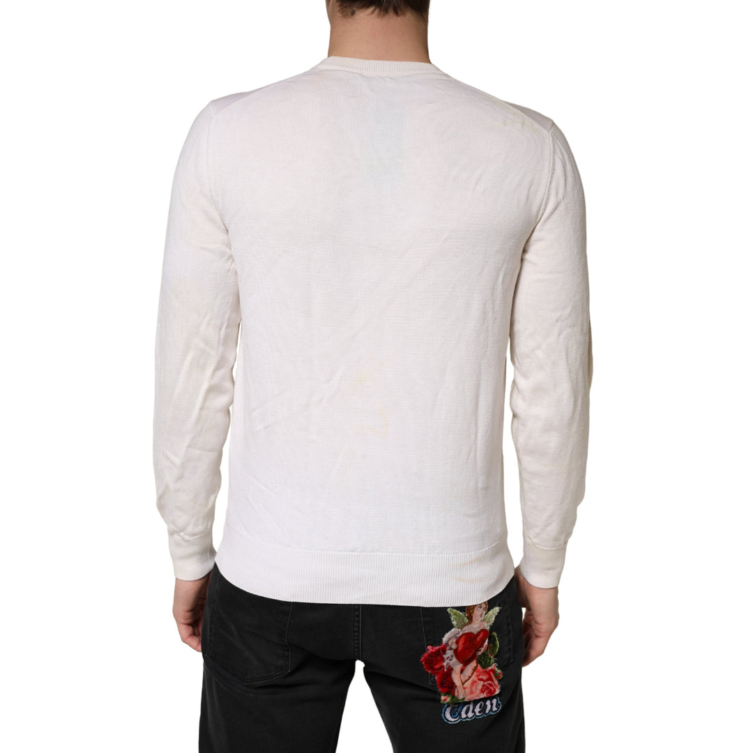 Men’s Dolce &amp; Gabbana White Virgin Wool Graphic Logo Crewneck Sweater