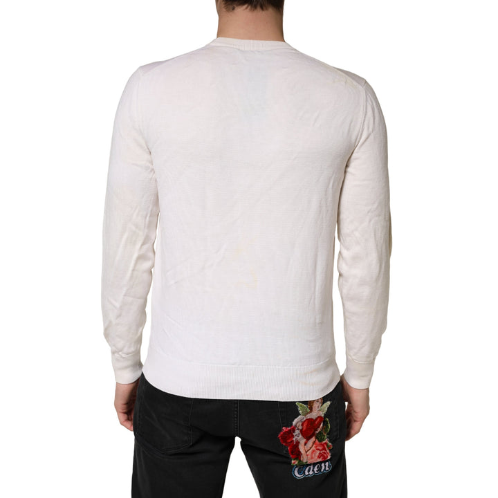 Men’s Dolce &amp; Gabbana White Virgin Wool Graphic Logo Crewneck Sweater