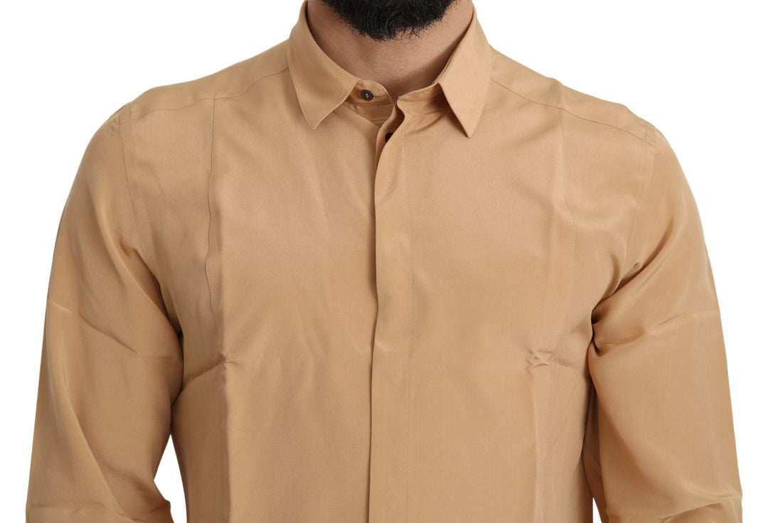 Men’s Dolce &amp; Gabbana Yellow 100% Silk Gold Top Slim Shirt