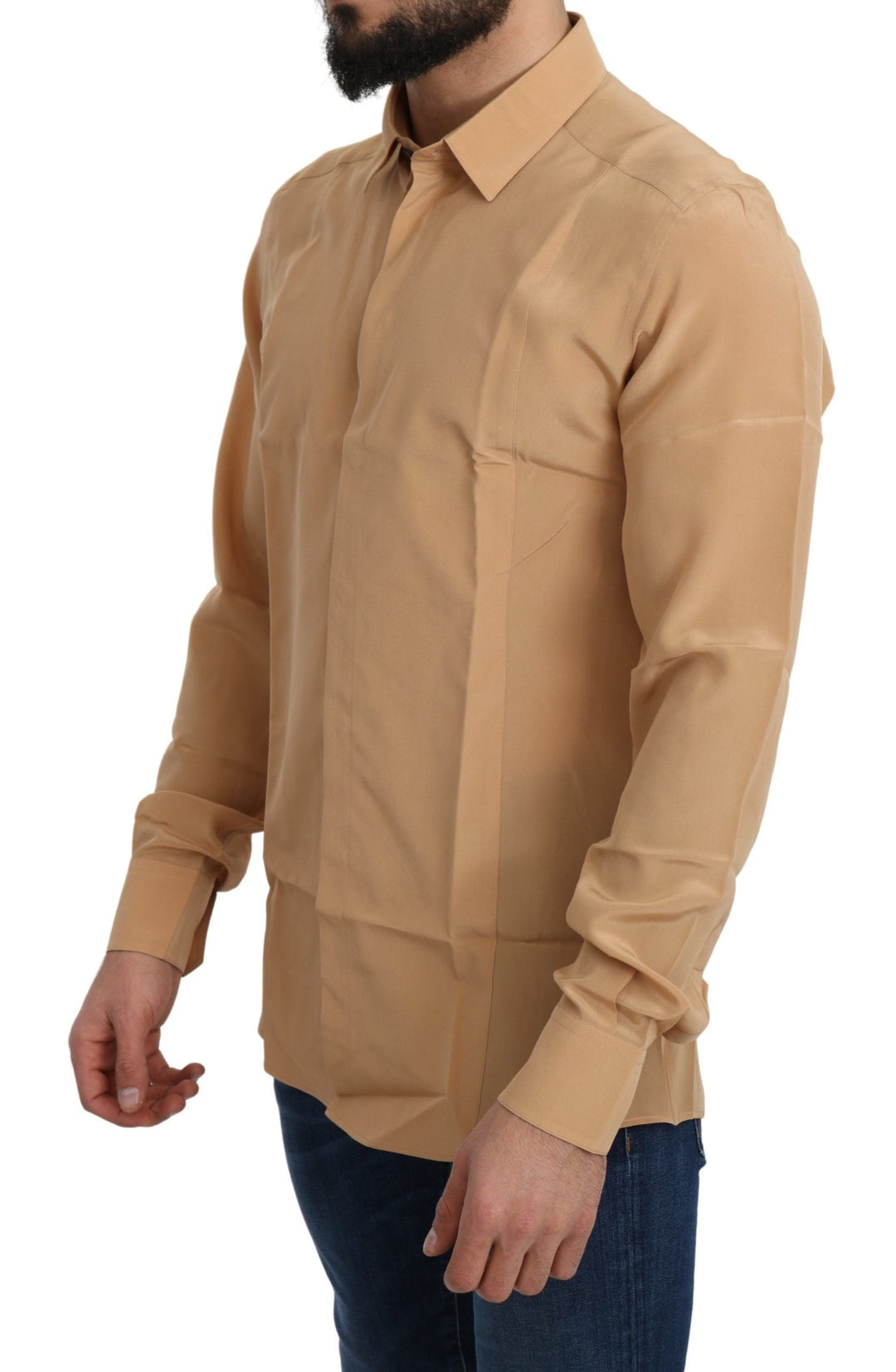 Men’s Dolce & Gabbana Yellow 100% Silk Gold Top Slim Shirt