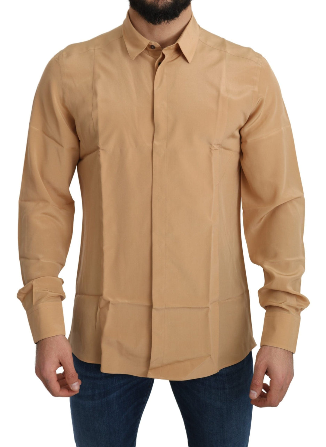 Men’s Dolce &amp; Gabbana Yellow 100% Silk Gold Top Slim Shirt